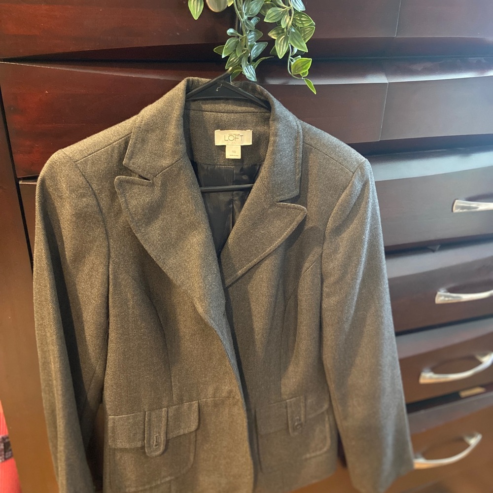 Ann Taylor Gray Structured Blazer Wool-Blend - image 1